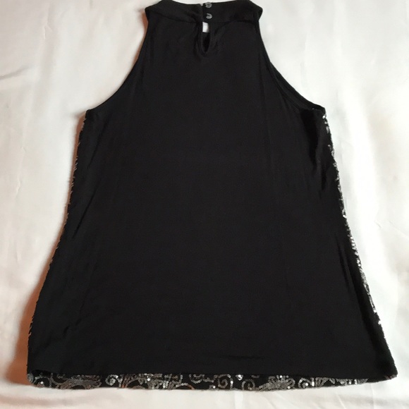 Women’s M sleeveless metal sequined black top - Picture 4 of 6